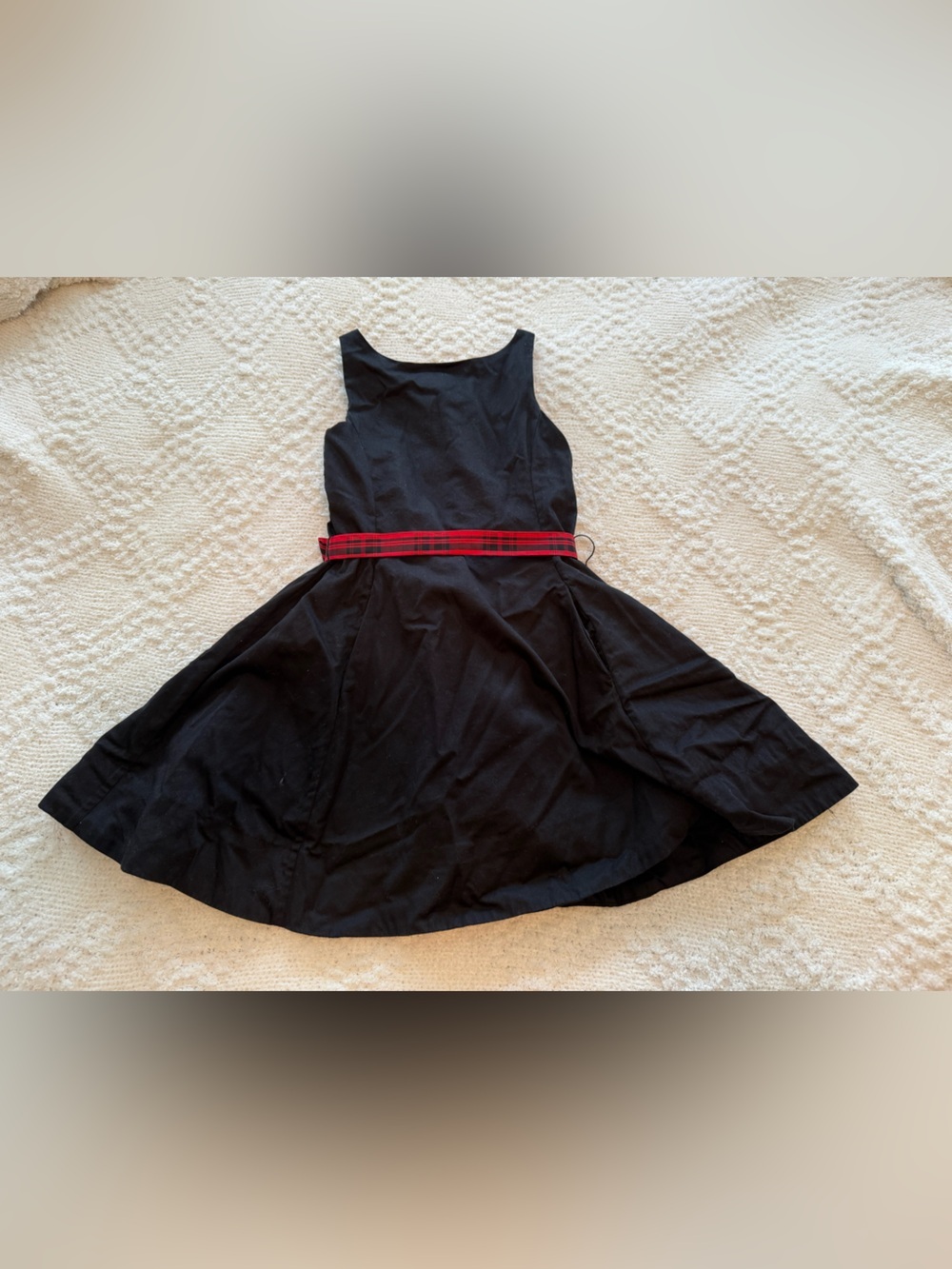 Polo by Ralph Lauren Black A-Line Dress with Red Plaid Waistband